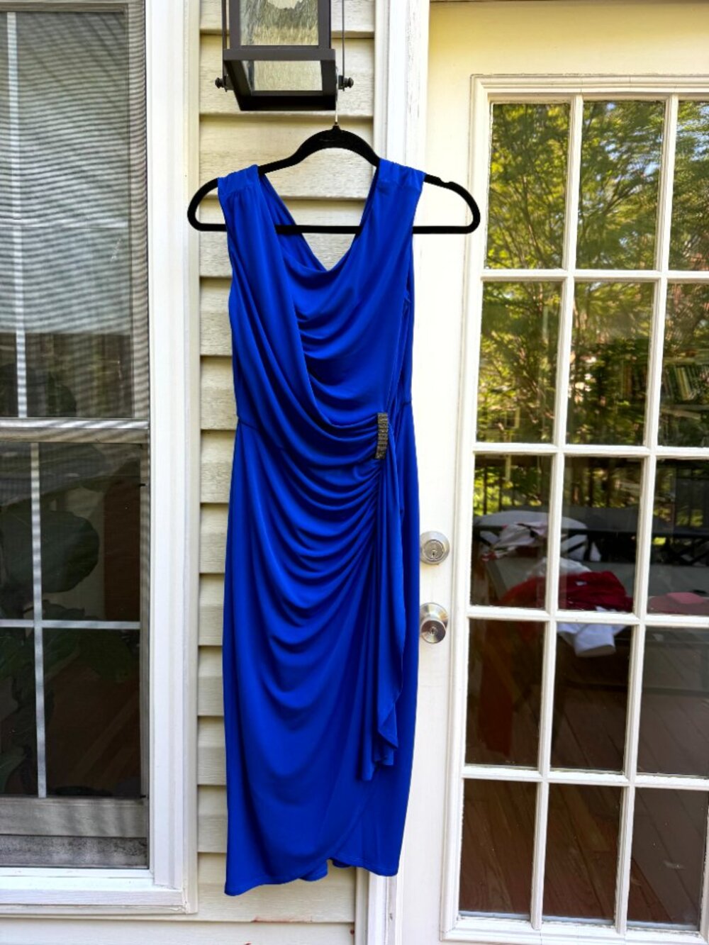 London Times Royal Blue Rushed Sheath Cocktail Dress, Size 6